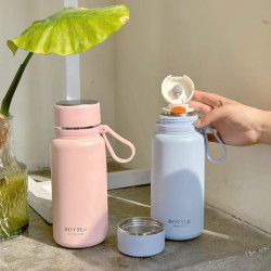 大容量保溫杯不鏽鋼保溫杯時尚情侶水杯戶外可攜式真空杯子帶茶隔杯