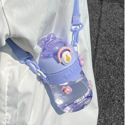 學生可愛兔子水杯女生高顔值塑膠杯子帶吸管兒童學生幼兒園可攜式