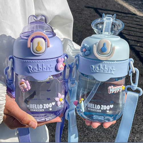 學生可愛兔子水杯女生高顔值塑膠杯子帶吸管兒童學生幼兒園可攜式 學生可愛兔子水杯女生高顔值塑膠杯子帶吸管兒童學生幼兒園可攜式