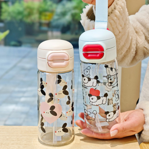 卡通吸管玻璃杯ins風可愛小狗男女生新款高硼矽耐熱可攜式雙飲杯批 卡通吸管玻璃杯ins風可愛小狗男女生新款高硼矽耐熱可攜式雙飲杯批