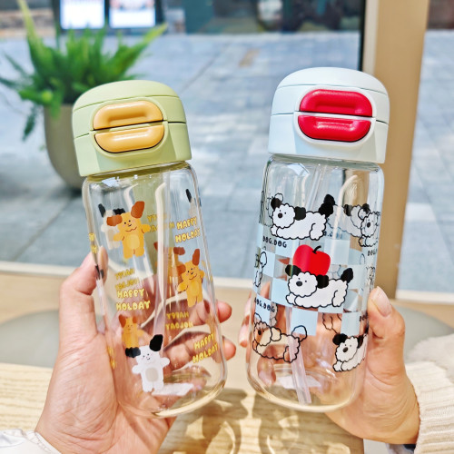 卡通吸管玻璃杯ins風可愛小狗男女生新款高硼矽耐熱可攜式雙飲杯批 卡通吸管玻璃杯ins風可愛小狗男女生新款高硼矽耐熱可攜式雙飲杯批