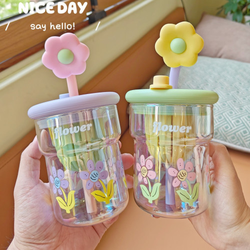 高顔值小花少女水杯炫彩帶茶隔高硼矽玻璃杯耐高溫辦公泡茶吸管杯 高顔值小花少女水杯炫彩帶茶隔高硼矽玻璃杯耐高溫辦公泡茶吸管杯