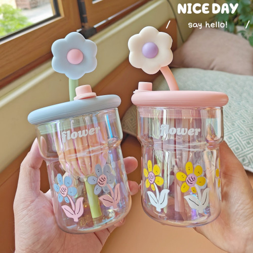 高顔值小花少女水杯炫彩帶茶隔高硼矽玻璃杯耐高溫辦公泡茶吸管杯 高顔值小花少女水杯炫彩帶茶隔高硼矽玻璃杯耐高溫辦公泡茶吸管杯