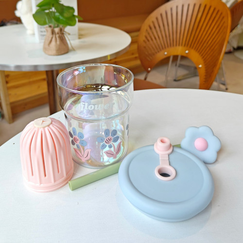 高顔值小花少女水杯炫彩帶茶隔高硼矽玻璃杯耐高溫辦公泡茶吸管杯 高顔值小花少女水杯炫彩帶茶隔高硼矽玻璃杯耐高溫辦公泡茶吸管杯