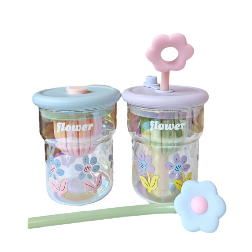 高顔值小花少女水杯炫彩帶茶隔高硼矽玻璃杯耐高溫辦公泡茶吸管杯 高顔值小花少女水杯炫彩帶茶隔高硼矽玻璃杯耐高溫辦公泡茶吸管杯