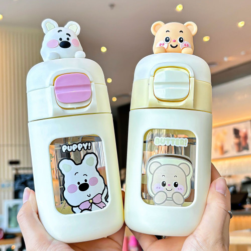 卡通動物塑玻杯防摔杯套鎖扣設計水杯矽膠吸管卡通公仔玻璃杯 卡通動物塑玻杯防摔杯套鎖扣設計水杯矽膠吸管卡通公仔玻璃杯