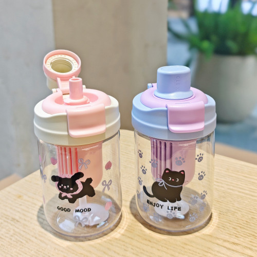 新款動物茶隔塑膠杯可愛雙飲吸管杯可攜式高顔值女生水杯禮品杯 新款動物茶隔塑膠杯可愛雙飲吸管杯可攜式高顔值女生水杯禮品杯