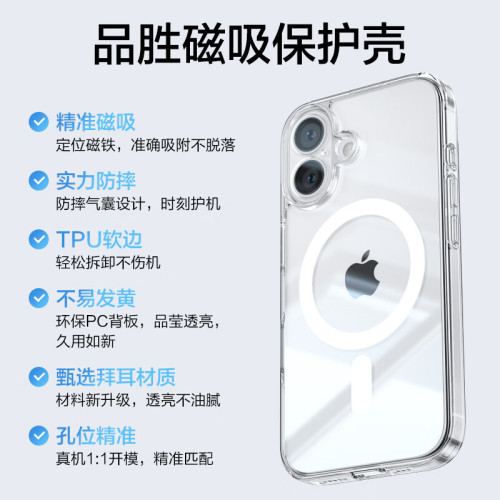品勝適用蘋果iPhone16/15/14/13 pro max透明磁吸超薄防摔手機殼 品勝適用蘋果iPhone16/15/14/13 pro max透明磁吸超薄防摔手機殼
