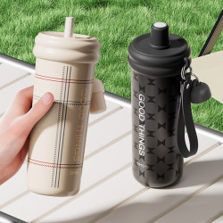 草莓生活新款316保溫杯高顔值女生可攜式吸管水杯情侶辦公室咖啡杯