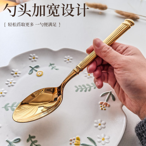 羅馬柱304不鏽鋼刀叉勺 鍛打工藝歐式西餐餐具加厚輕奢牛扒刀叉勺