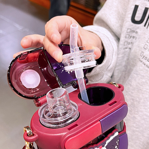 艾可思方形吸管水杯高顔值大容量分倉雙飲塑膠水杯小學生斜背杯子 艾可思方形吸管水杯高顔值大容量分倉雙飲塑膠水杯小學生斜背杯子