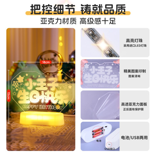 發光小王子生日快樂字母led彩燈牌擺件生日氛圍裝飾布置小夜燈
