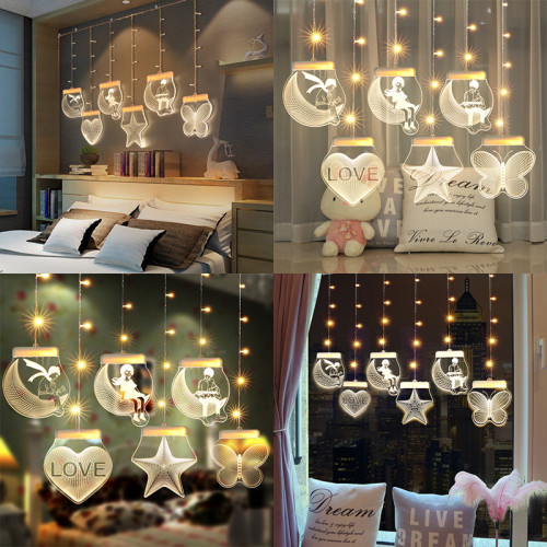 發光蝴蝶五角星冰條LED彩燈七夕情人節氛圍房間窗簾裝飾布置掛飾 發光蝴蝶五角星冰條LED彩燈七夕情人節氛圍房間窗簾裝飾布置掛飾