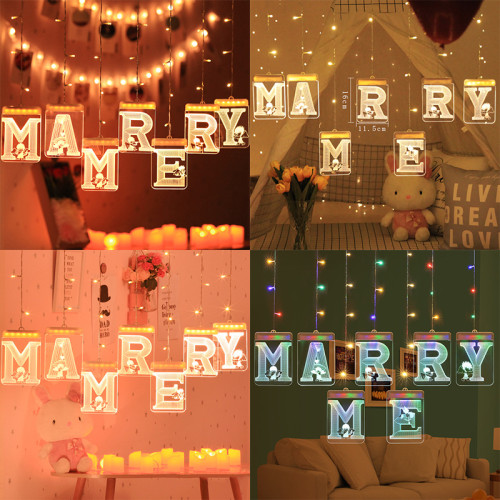 發光marry me字母冰條LED彩燈串七夕情人節求婚氛圍室內裝飾布置