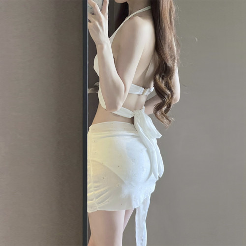 比基尼泳衣女四件套分體顯瘦小胸長袖防曬紅色度假泡溫泉沙灘戯水