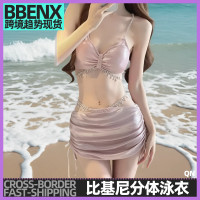 速乾分體泳衣女比基尼性感三件套高腰顯瘦沙灘泳池感溫泉度假泳裝