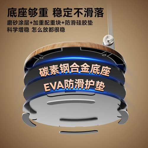 2025年新款黑胡桃木質底座手機金屬支架720度任意旋轉折疊易收納