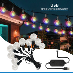 戶外防水G40銅線泡泡氛圍燈串USB插電高亮露營庭院裝飾燈水晶彩燈