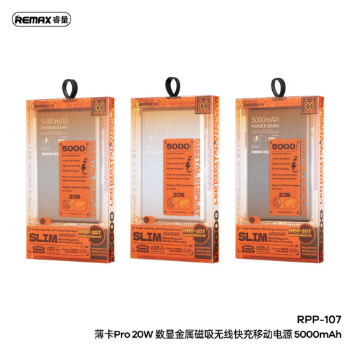 remax薄卡金屬外殼20W快充磁吸無線充電寶 小巧可攜式行動電源