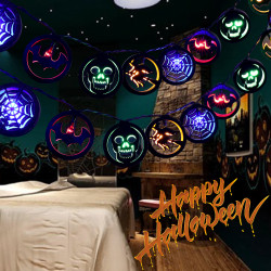 萬聖節發光骷髏頭幽靈led彩燈串鬼節恐怖氛圍派對裝飾布置