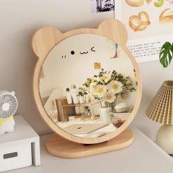 鏡子化妝鏡學生宿舍桌上型桌面木質小鏡子臥室梳妝台梳妝鏡高清可攜式