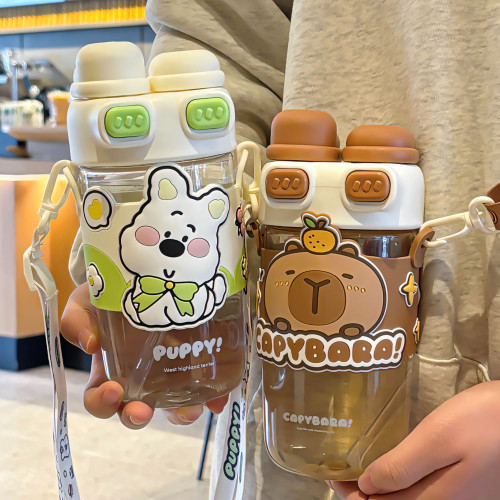 卡通小貓系列雙蓋塑膠杯杯帶繩方可攜式帶卡通杯套矽膠吸管飲水杯批 卡通小貓系列雙蓋塑膠杯杯帶繩方可攜式帶卡通杯套矽膠吸管飲水杯批