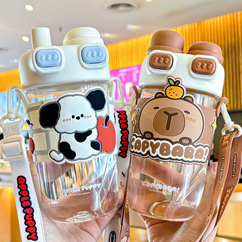 卡通小貓系列雙蓋塑膠杯杯帶繩方可攜式帶卡通杯套矽膠吸管飲水杯批 卡通小貓系列雙蓋塑膠杯杯帶繩方可攜式帶卡通杯套矽膠吸管飲水杯批