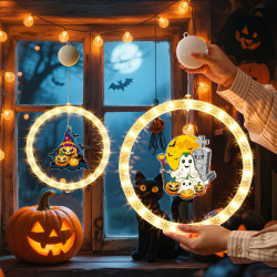 發光萬聖節幽靈南瓜跑馬led彩燈掛件鬼節氛圍櫥窗裝飾布置掛飾