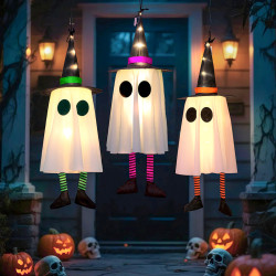 新品萬聖節巫師帽幽靈吊鬼led燈串掛件恐怖氛圍室內裝飾布置掛飾