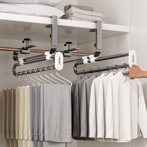 褲架伸縮滑軌頂裝褲抽拉式收納衣架掛衣桿衣櫃內置掛褲子褲掛軌道 褲架伸縮滑軌頂裝褲抽拉式收納衣架掛衣桿衣櫃內置掛褲子褲掛軌道