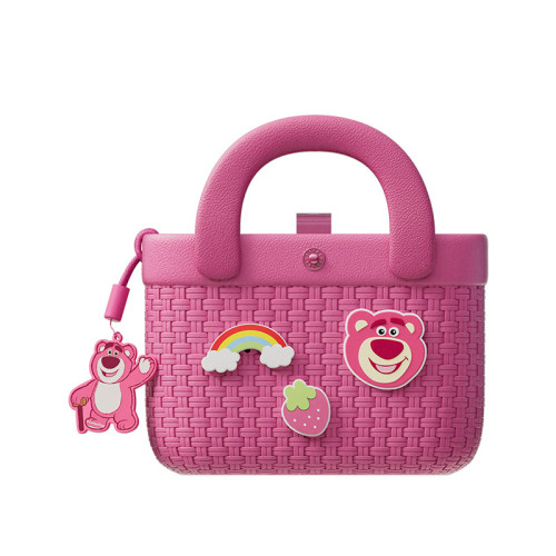 草莓熊兒童包包女可愛斜後背包多巴胺大容量小巧竹編紋理手提小挎包