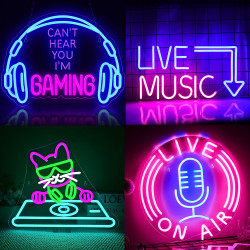 遊戯耳機LIVEMUSIC造型燈牌usb電吉他DJ打碟貓霓虹燈裝飾