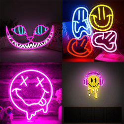 笑臉LED燈柴郡貓微笑霓虹燈牆壁裝飾5Vled霓虹燈造型發光氛圍