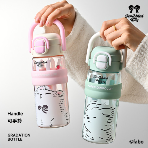 卡通提手隨手塑膠杯夏季戶外學生雙飲吸管杯可攜式大容量太空杯 卡通提手隨手塑膠杯夏季戶外學生雙飲吸管杯可攜式大容量太空杯