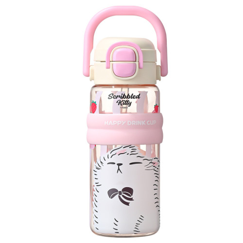 卡通提手隨手塑膠杯夏季戶外學生雙飲吸管杯可攜式大容量太空杯 卡通提手隨手塑膠杯夏季戶外學生雙飲吸管杯可攜式大容量太空杯