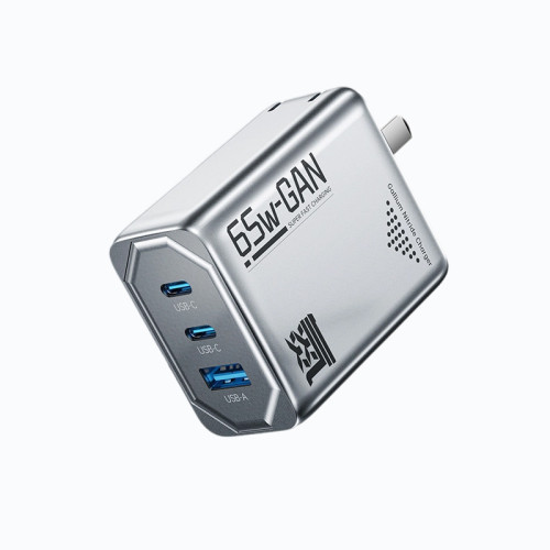 機甲風65W氮化鎵充電器PD三口快充頭折曡充電器適用筆電充電器