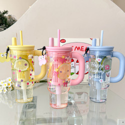 2025新款高顔值大容量夏季吸管水杯雙飲冰霸杯可攜式帶茶倉塑膠杯子