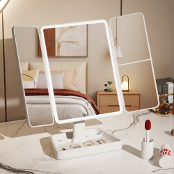 鏡子化妝鏡led帶燈桌面桌上型可立折曡家用學生宿舍放大梳妝美妝鏡