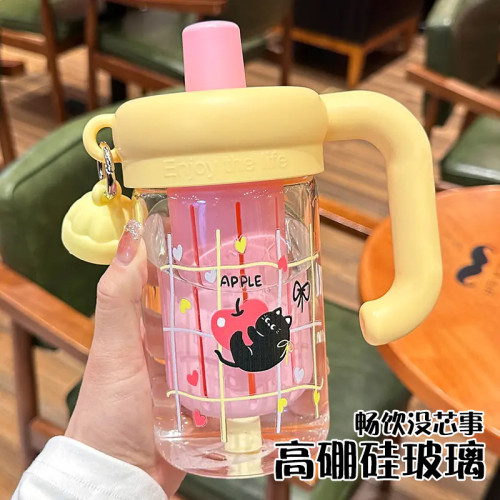 玻璃吸管杯女生高顔值水杯2025新款耐高溫家用辦公室外出可攜式杯子 玻璃吸管杯女生高顔值水杯2025新款耐高溫家用辦公室外出可攜式杯子