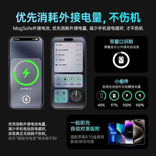 超薄金屬MagSafe磁吸無線充電寶5000安培PD20W快充小巧可攜式電源 超薄金屬MagSafe磁吸無線充電寶5000安培PD20W快充小巧可攜式電源