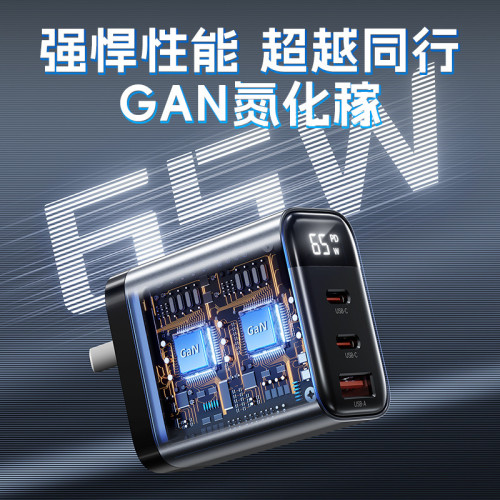 65W氮化鎵智能數顯三口GaN充電器PD多協議快充適用筆電手機平板