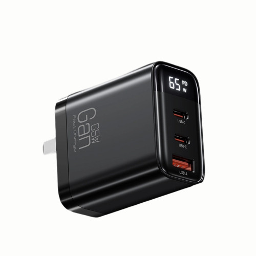 65W氮化鎵智能數顯三口GaN充電器PD多協議快充適用筆電手機平板