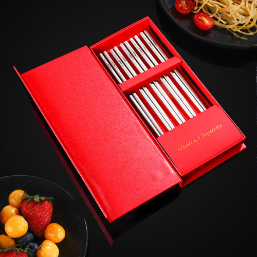 TA1純鈦筷子23.5cm方頭款家用露營防滑4/5雙禮盒套裝可攜式鈦筷餐具