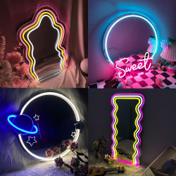 波浪鏡面霓虹燈小熊化妝鏡卡通動漫臥室浴室亞克力鏡子燈