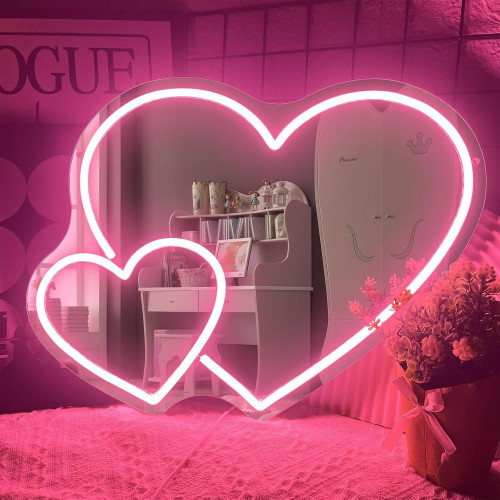 波浪鏡面霓虹燈小熊化妝鏡卡通動漫臥室浴室亞克力鏡子燈 波浪鏡面霓虹燈小熊化妝鏡卡通動漫臥室浴室亞克力鏡子燈