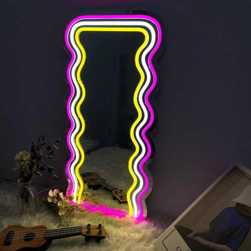 波浪鏡面霓虹燈小熊化妝鏡卡通動漫臥室浴室亞克力鏡子燈 波浪鏡面霓虹燈小熊化妝鏡卡通動漫臥室浴室亞克力鏡子燈