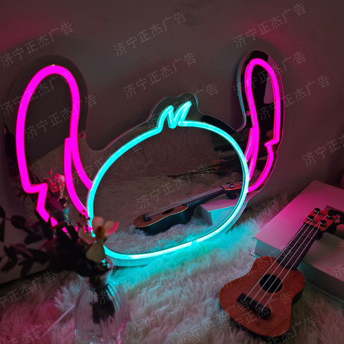 波浪鏡面霓虹燈小熊化妝鏡卡通動漫臥室浴室亞克力鏡子燈 波浪鏡面霓虹燈小熊化妝鏡卡通動漫臥室浴室亞克力鏡子燈