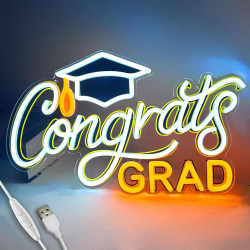 畢業季霓虹燈畢業快樂裝飾用祝賀發光標志congrats畢業帽霓虹燈
