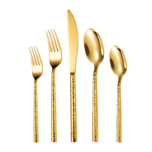 304不鏽鋼刀叉勺 創意圓棒實心鎚紋餐具酒店西餐加厚牛排刀甜品勺