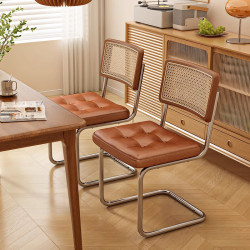 北歐餐椅家用民宿中古風設計師藤編椅子ins網紅咖啡廳靠背休閒椅